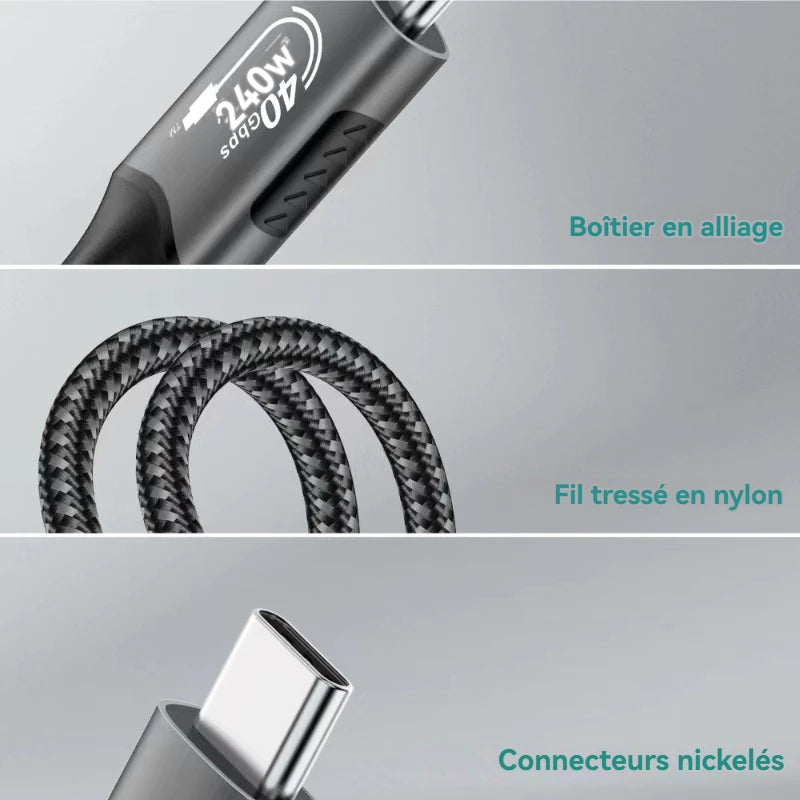 Cable USB4 40Gbps 48V 240W Thunderbolt 4 Type C to C