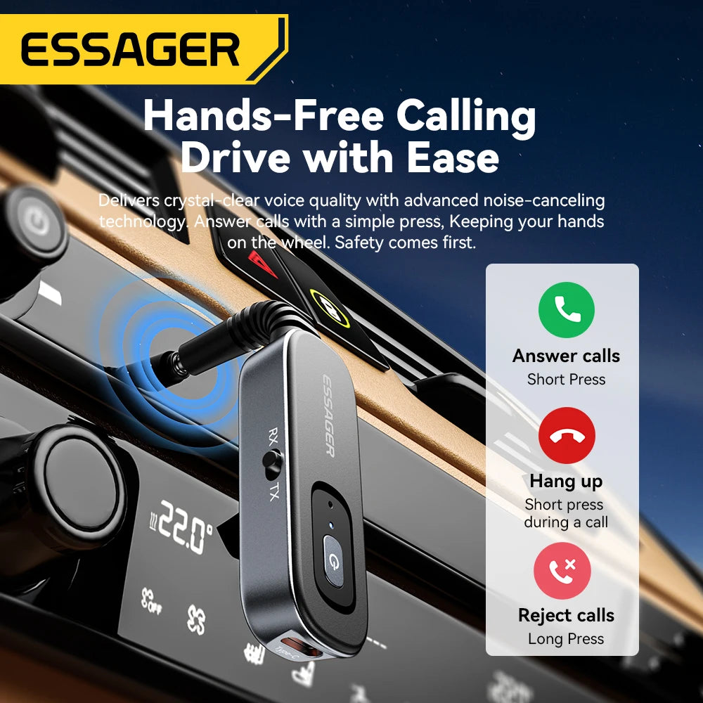 Essager Bluetooth 5.1   3.5mm Jack Wireless Adapter - Transmitter Receiver