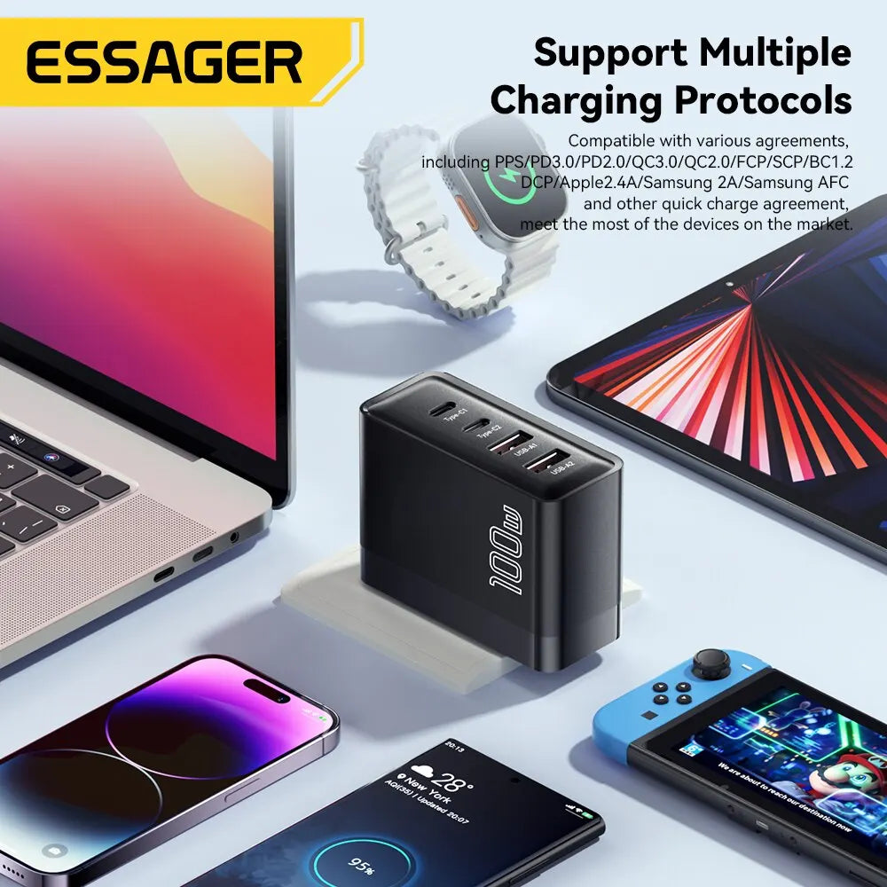 Essager 100W GaN USB-C Fast Travel Charger