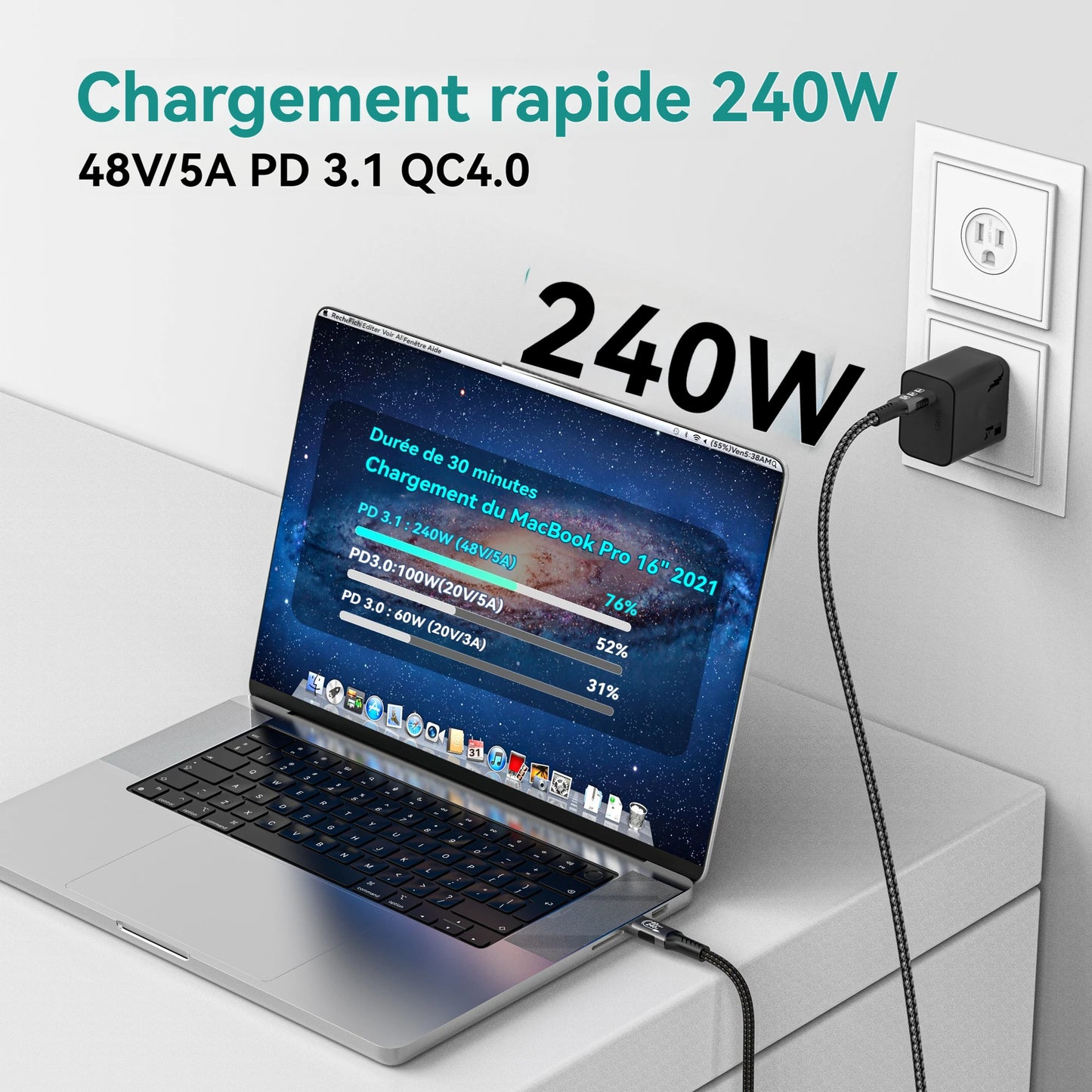 Cable USB4 40Gbps 48V 240W Thunderbolt 4 Type C to C