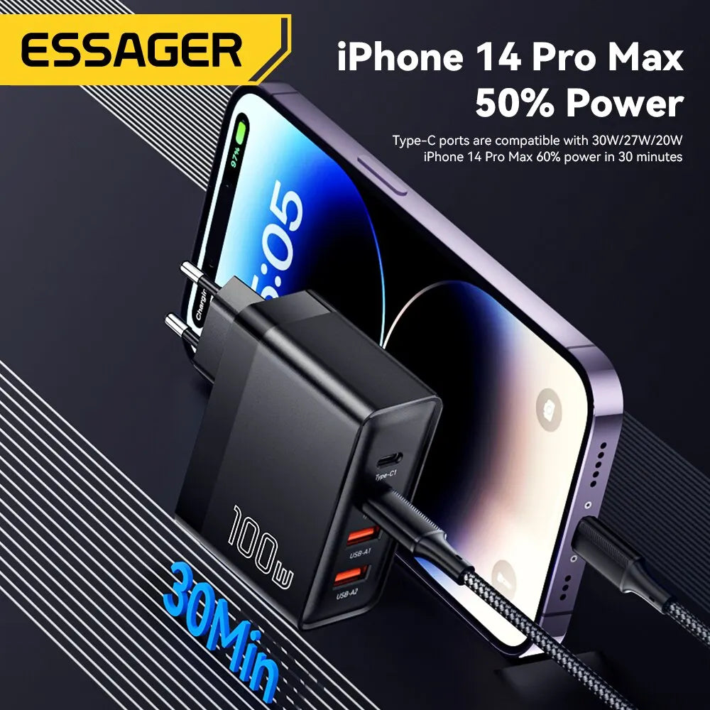 Essager 100W GaN USB-C Fast Travel Charger