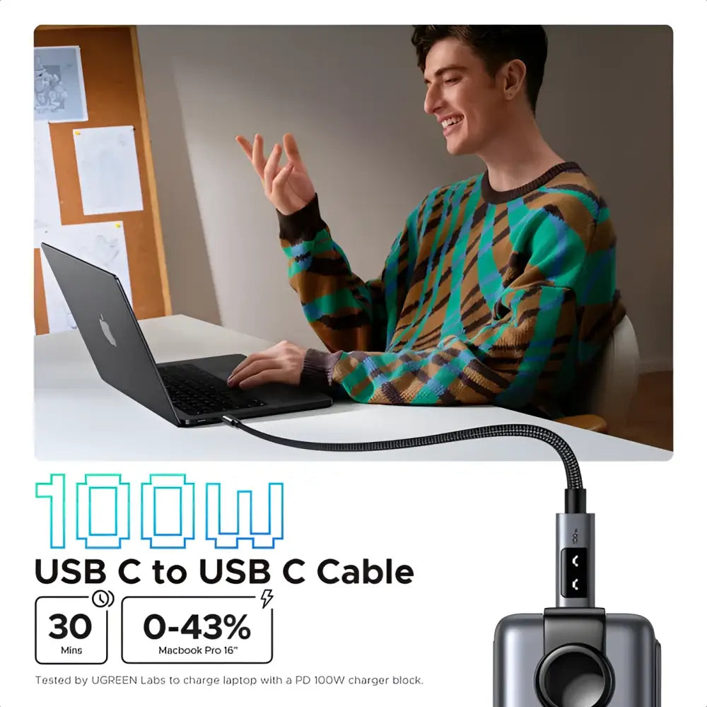 Câble UGREEN Uno 100W USB-C vers USB-C avec Écran LED Intégré (1m)